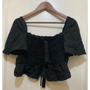 Mare Mare X Anthropologie Ruffle Top Smocked Bow Tie Women M Peasant Cottagecore